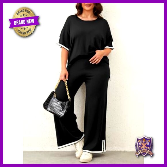Plus Size Lounge Set 2 Piece Pullover Top Wide Leg Pants Travel Outfit - Picture 2 of 7